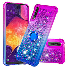 Funda Silicona Carcasa Goma Bling-Bling con Anillo de dedo Soporte S02 para Samsung Galaxy A50S Morado