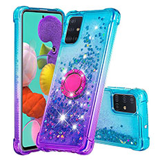 Funda Silicona Carcasa Goma Bling-Bling con Anillo de dedo Soporte S02 para Samsung Galaxy A51 5G Azul Cielo