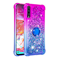 Funda Silicona Carcasa Goma Bling-Bling con Anillo de dedo Soporte S02 para Samsung Galaxy A70 Morado