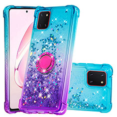 Funda Silicona Carcasa Goma Bling-Bling con Anillo de dedo Soporte S02 para Samsung Galaxy A81 Azul Cielo