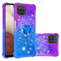 Funda Silicona Carcasa Goma Bling-Bling con Anillo de dedo Soporte S02 para Samsung Galaxy F12 Morado