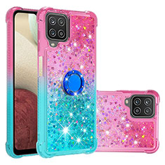 Funda Silicona Carcasa Goma Bling-Bling con Anillo de dedo Soporte S02 para Samsung Galaxy F12 Rosa