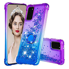 Funda Silicona Carcasa Goma Bling-Bling con Anillo de dedo Soporte S02 para Samsung Galaxy S20 5G Morado