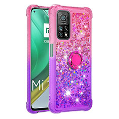 Funda Silicona Carcasa Goma Bling-Bling con Anillo de dedo Soporte S02 para Xiaomi Mi 10T 5G Rosa Roja