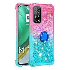 Funda Silicona Carcasa Goma Bling-Bling con Anillo de dedo Soporte S02 para Xiaomi Mi 10T Pro 5G Rosa