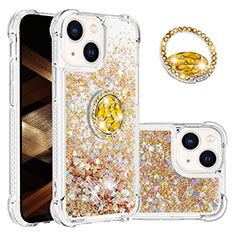 Funda Silicona Carcasa Goma Bling-Bling con Anillo de dedo Soporte S03 para Apple iPhone 13 Oro