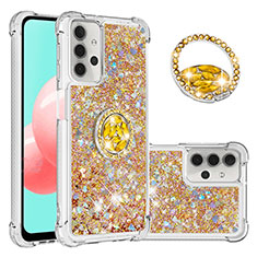 Funda Silicona Carcasa Goma Bling-Bling con Anillo de dedo Soporte S03 para Samsung Galaxy M32 5G Oro