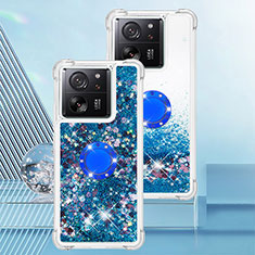 Funda Silicona Carcasa Goma Bling-Bling con Anillo de dedo Soporte YB1 para Xiaomi Mi 13T Pro 5G Azul