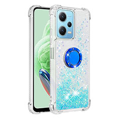 Funda Silicona Carcasa Goma Bling-Bling con Anillo de dedo Soporte YB1 para Xiaomi Poco X5 5G Azul Cielo