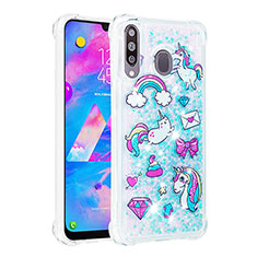 Funda Silicona Carcasa Goma Bling-Bling S01 para Samsung Galaxy M30 Azul Cielo