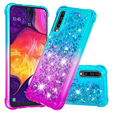 Funda Silicona Carcasa Goma Bling-Bling S02 para Samsung Galaxy A30S Azul Cielo