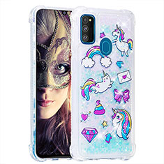 Funda Silicona Carcasa Goma Bling-Bling S03 para Samsung Galaxy M30s Azul Cielo