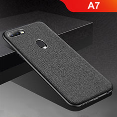 Funda Silicona Carcasa Goma Twill para Oppo A7 Negro