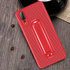 Funda Silicona Carcasa Ultrafina Goma con Anillo de dedo Soporte A01 para Huawei P20 Rojo