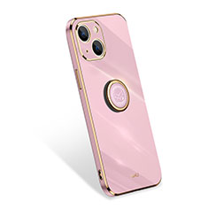 Funda Silicona Carcasa Ultrafina Goma con Anillo de dedo Soporte para Apple iPhone 13 Oro Rosa