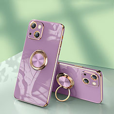 Funda Silicona Carcasa Ultrafina Goma con Anillo de dedo Soporte para Apple iPhone 14 Pro Purpura Claro