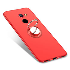 Funda Silicona Carcasa Ultrafina Goma con Anillo de dedo Soporte para Huawei Enjoy 7 Plus Rojo