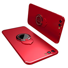 Funda Silicona Carcasa Ultrafina Goma con Anillo de dedo Soporte para Huawei Honor V10 Rojo