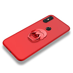 Funda Silicona Carcasa Ultrafina Goma con Anillo de dedo Soporte para Xiaomi Mi 8 Rojo