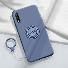 Funda Silicona Carcasa Ultrafina Goma con Magnetico Anillo de dedo Soporte A01 para Huawei Enjoy 10 Gris