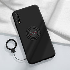 Funda Silicona Carcasa Ultrafina Goma con Magnetico Anillo de dedo Soporte A01 para Huawei Enjoy 10 Negro