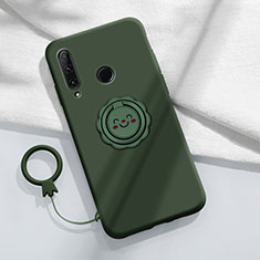 Funda Silicona Carcasa Ultrafina Goma con Magnetico Anillo de dedo Soporte A01 para Huawei Enjoy 10 Plus Verde