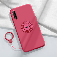 Funda Silicona Carcasa Ultrafina Goma con Magnetico Anillo de dedo Soporte A01 para Huawei Enjoy 10 Rojo Rosa