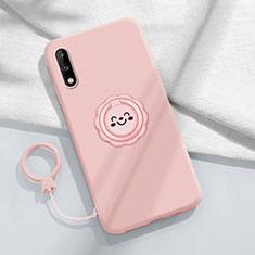 Funda Silicona Carcasa Ultrafina Goma con Magnetico Anillo de dedo Soporte A01 para Huawei Enjoy 10 Rosa