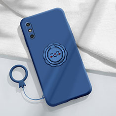 Funda Silicona Carcasa Ultrafina Goma con Magnetico Anillo de dedo Soporte A01 para Huawei Enjoy 10e Azul