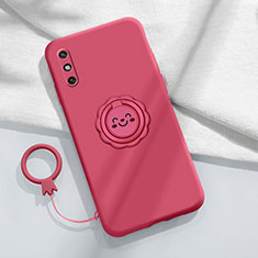 Funda Silicona Carcasa Ultrafina Goma con Magnetico Anillo de dedo Soporte A01 para Huawei Enjoy 10e Rojo Rosa