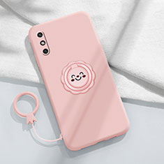 Funda Silicona Carcasa Ultrafina Goma con Magnetico Anillo de dedo Soporte A01 para Huawei Enjoy 10e Rosa