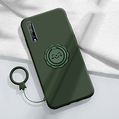 Funda Silicona Carcasa Ultrafina Goma con Magnetico Anillo de dedo Soporte A01 para Huawei Enjoy 10S Verde