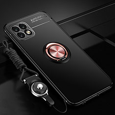 Funda Silicona Carcasa Ultrafina Goma con Magnetico Anillo de dedo Soporte A01 para Huawei Enjoy 20 5G Oro y Negro
