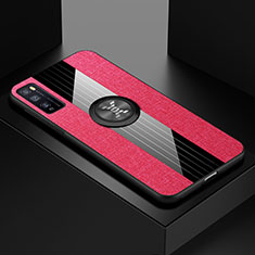 Funda Silicona Carcasa Ultrafina Goma con Magnetico Anillo de dedo Soporte A01 para Huawei Enjoy 20 Pro 5G Rosa Roja