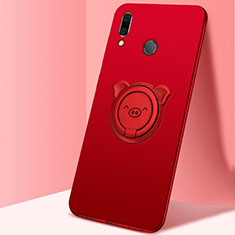 Funda Silicona Carcasa Ultrafina Goma con Magnetico Anillo de dedo Soporte A01 para Huawei Honor 10 Lite Rojo