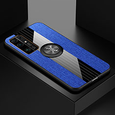 Funda Silicona Carcasa Ultrafina Goma con Magnetico Anillo de dedo Soporte A01 para Huawei Honor 30 Azul