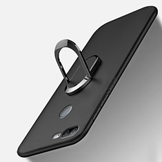 Funda Silicona Carcasa Ultrafina Goma con Magnetico Anillo de dedo Soporte A01 para Huawei Honor 9 Lite Negro
