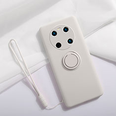 Funda Silicona Carcasa Ultrafina Goma con Magnetico Anillo de dedo Soporte A01 para Huawei Mate 40 Blanco