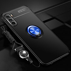 Funda Silicona Carcasa Ultrafina Goma con Magnetico Anillo de dedo Soporte A01 para Huawei Mate 40 Lite 5G Azul y Negro