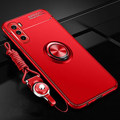 Funda Silicona Carcasa Ultrafina Goma con Magnetico Anillo de dedo Soporte A01 para Huawei Mate 40 Lite 5G Rojo
