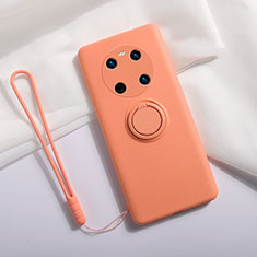 Funda Silicona Carcasa Ultrafina Goma con Magnetico Anillo de dedo Soporte A01 para Huawei Mate 40 Naranja