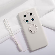 Funda Silicona Carcasa Ultrafina Goma con Magnetico Anillo de dedo Soporte A01 para Huawei Mate 40 Pro Blanco