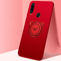 Funda Silicona Carcasa Ultrafina Goma con Magnetico Anillo de dedo Soporte A01 para Huawei Nova 4e Rojo