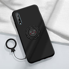 Funda Silicona Carcasa Ultrafina Goma con Magnetico Anillo de dedo Soporte A01 para Huawei P smart S Negro