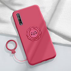 Funda Silicona Carcasa Ultrafina Goma con Magnetico Anillo de dedo Soporte A01 para Huawei P smart S Rojo Rosa