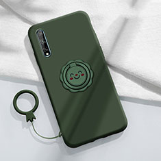 Funda Silicona Carcasa Ultrafina Goma con Magnetico Anillo de dedo Soporte A01 para Huawei P smart S Verde