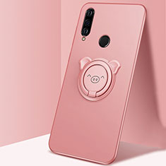 Funda Silicona Carcasa Ultrafina Goma con Magnetico Anillo de dedo Soporte A01 para Huawei P30 Lite New Edition Oro Rosa