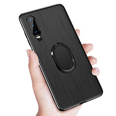 Funda Silicona Carcasa Ultrafina Goma con Magnetico Anillo de dedo Soporte A01 para Huawei P30 Negro