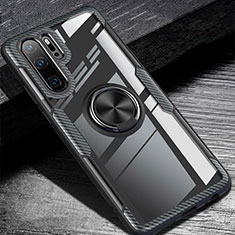 Funda Silicona Carcasa Ultrafina Goma con Magnetico Anillo de dedo Soporte A01 para Huawei P30 Pro New Edition Negro