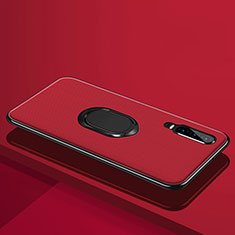 Funda Silicona Carcasa Ultrafina Goma con Magnetico Anillo de dedo Soporte A01 para Huawei P30 Rojo